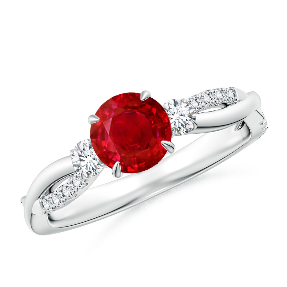 6mm AAA Three Stone Round Ruby & Diamond Engagement Ring in White Gold 