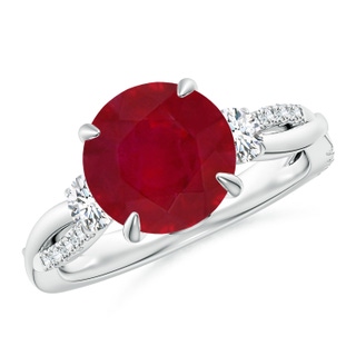 9mm AA Three Stone Round Ruby & Diamond Engagement Ring in P950 Platinum