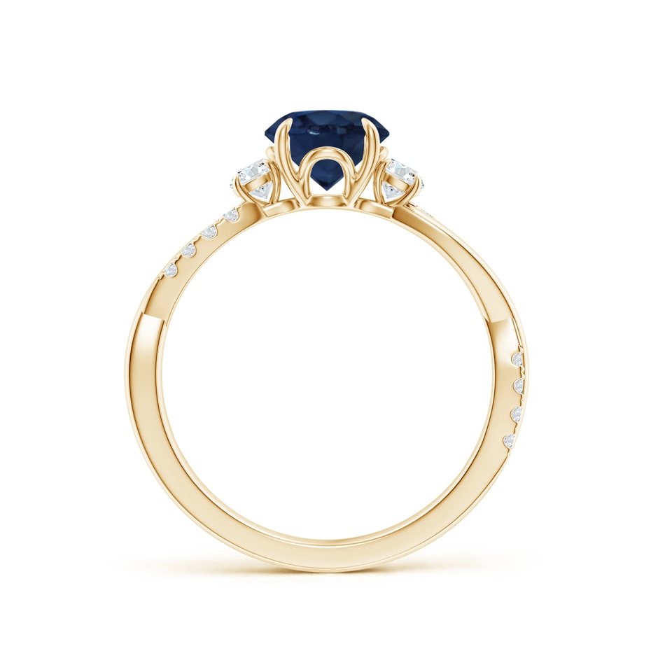 6.5mm AA Three Stone Round Blue Sapphire & Diamond Engagement Ring in Yellow Gold side 199