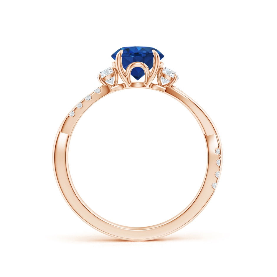 6.5mm AAA Three Stone Round Blue Sapphire & Diamond Engagement Ring in Rose Gold side 199