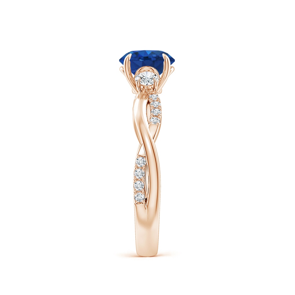 6.5mm AAA Three Stone Round Blue Sapphire & Diamond Engagement Ring in Rose Gold side 299