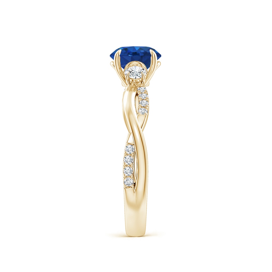 6.5mm AAA Three Stone Round Blue Sapphire & Diamond Engagement Ring in Yellow Gold side 299