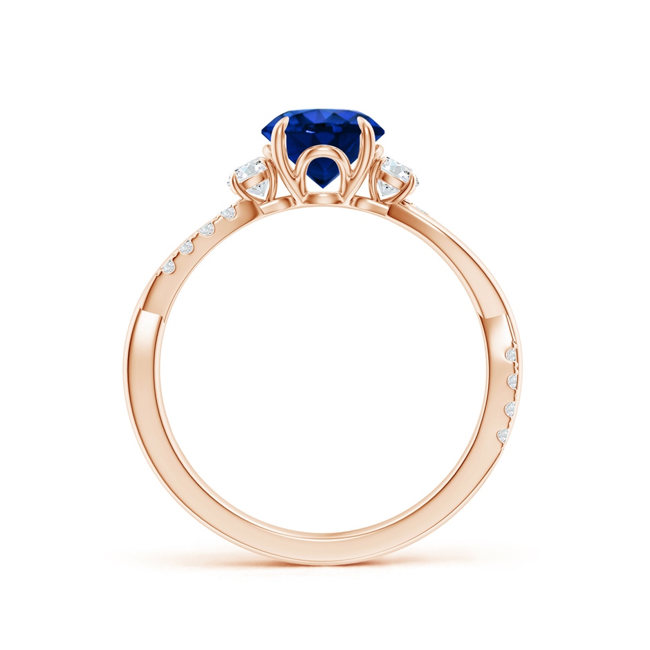 6.5mm AAAA Three Stone Round Blue Sapphire & Diamond Engagement Ring in Rose Gold side 199