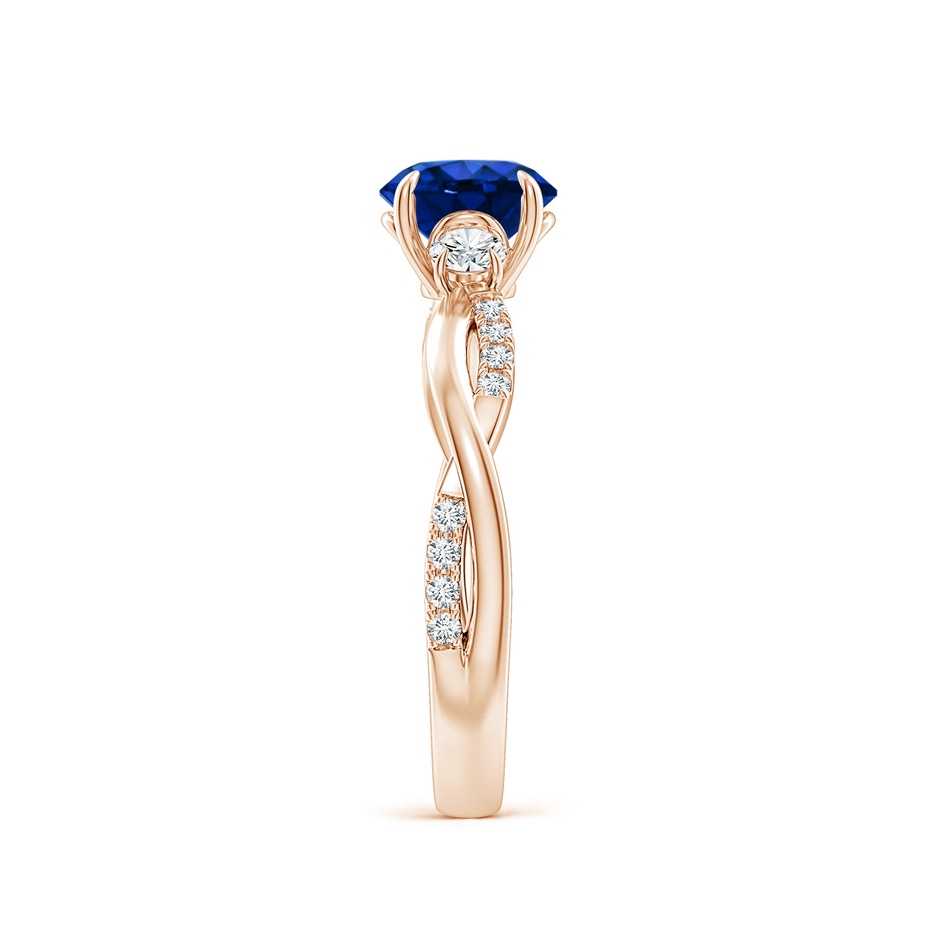 6.5mm AAAA Three Stone Round Blue Sapphire & Diamond Engagement Ring in Rose Gold side 299
