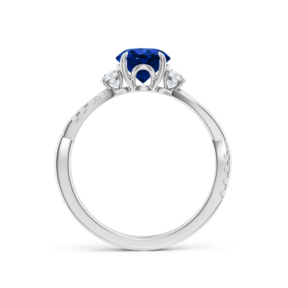 6.5mm AAAA Three Stone Round Blue Sapphire & Diamond Engagement Ring in White Gold side 199