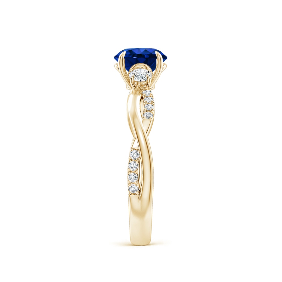 6.5mm Lab-Grown Three Stone Round Blue Sapphire & Diamond Engagement Ring in Yellow Gold side 299