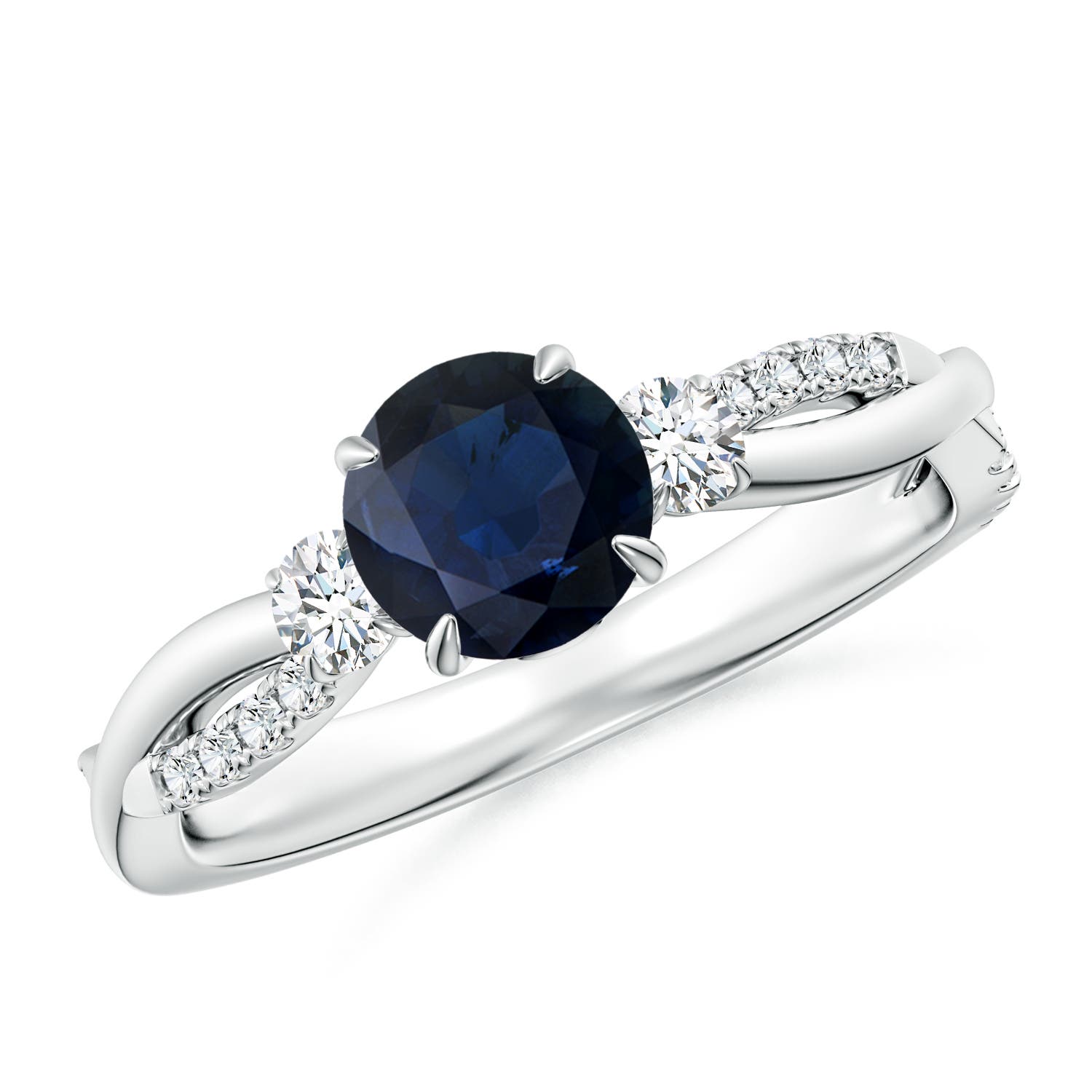 6mm A Three Stone Round Blue Sapphire & Diamond Engagement Ring in P950 Platinum