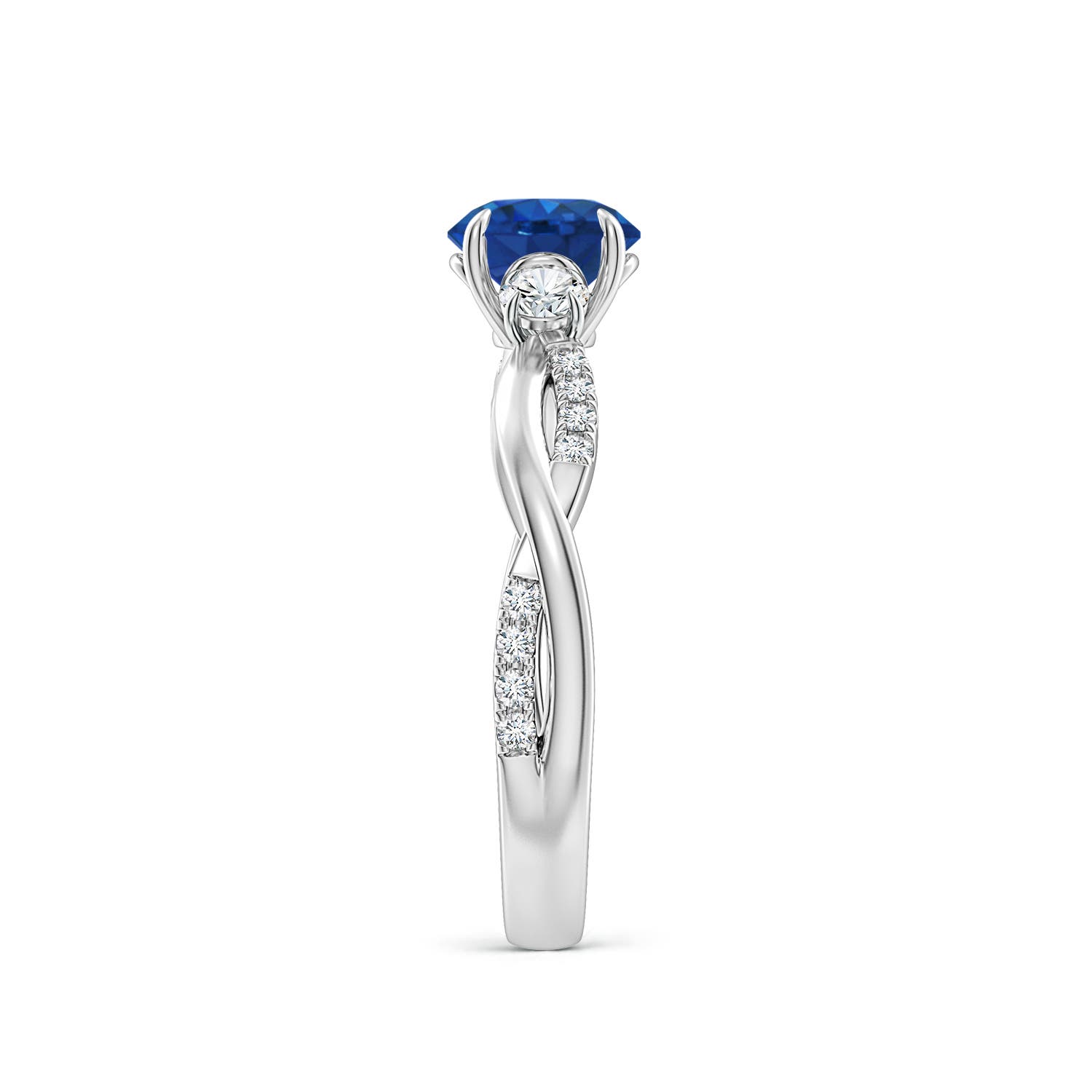6mm AAA Three Stone Round Blue Sapphire & Diamond Engagement Ring in 18CT White Gold - side 3