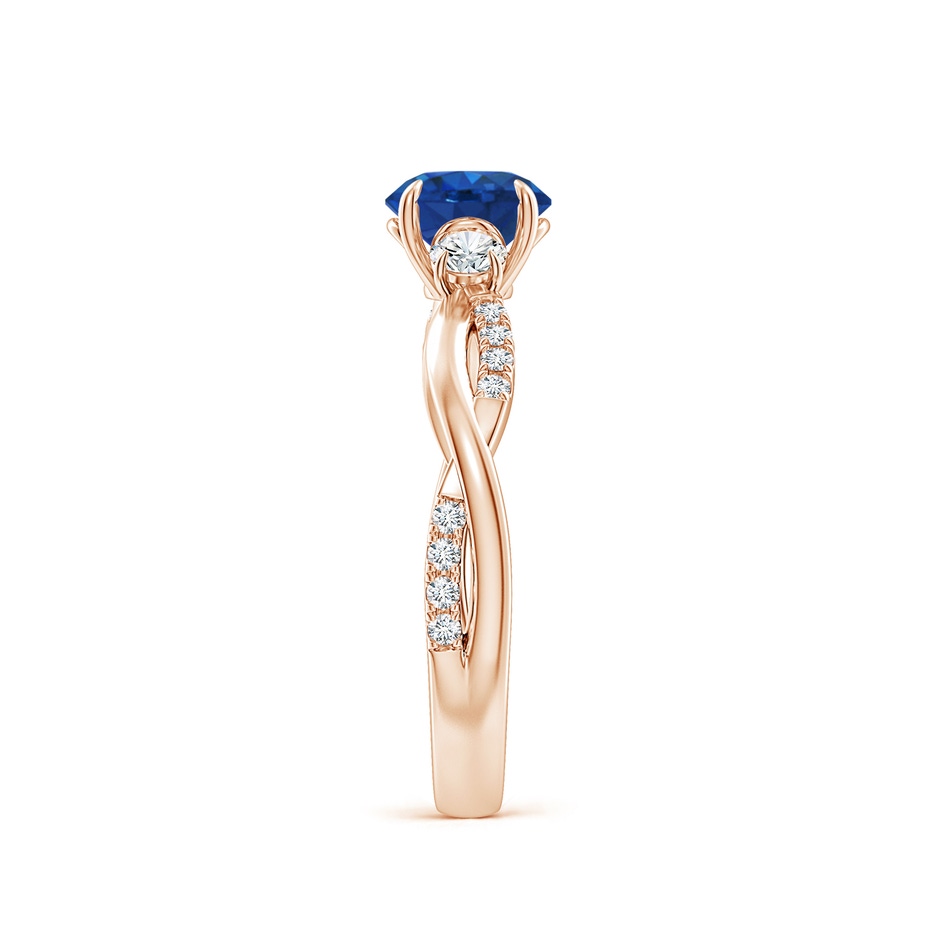 6mm AAA Three Stone Round Blue Sapphire & Diamond Engagement Ring in Rose Gold side 299