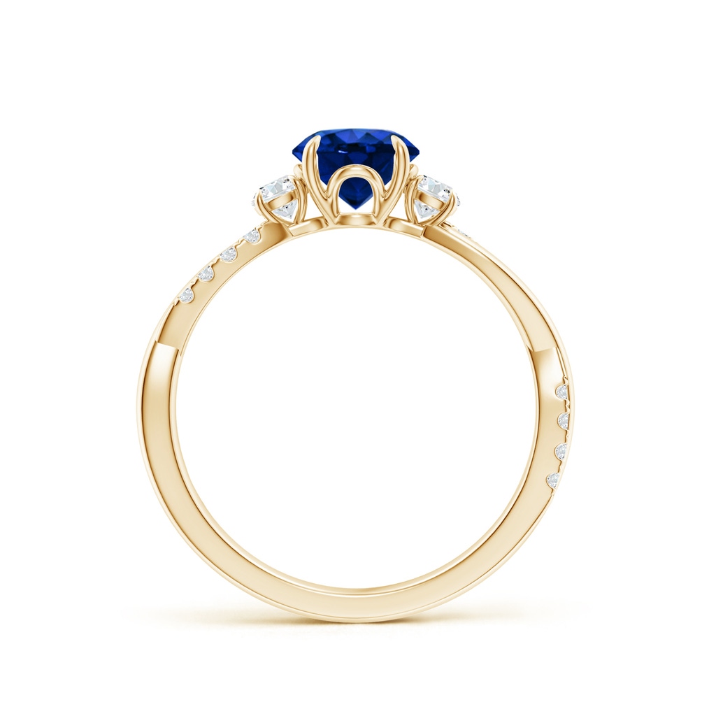 6mm AAAA Three Stone Round Blue Sapphire & Diamond Engagement Ring in Yellow Gold - side 199