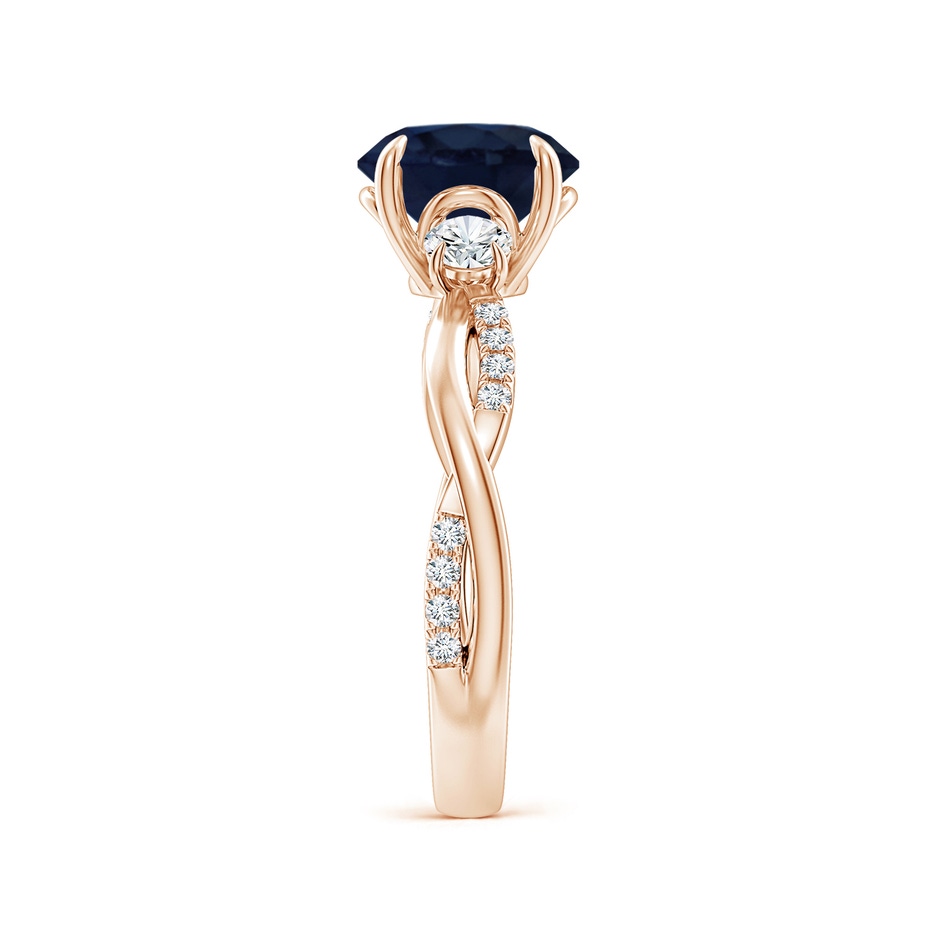 8mm A Three Stone Round Blue Sapphire & Diamond Engagement Ring in 18K Rose Gold side 299
