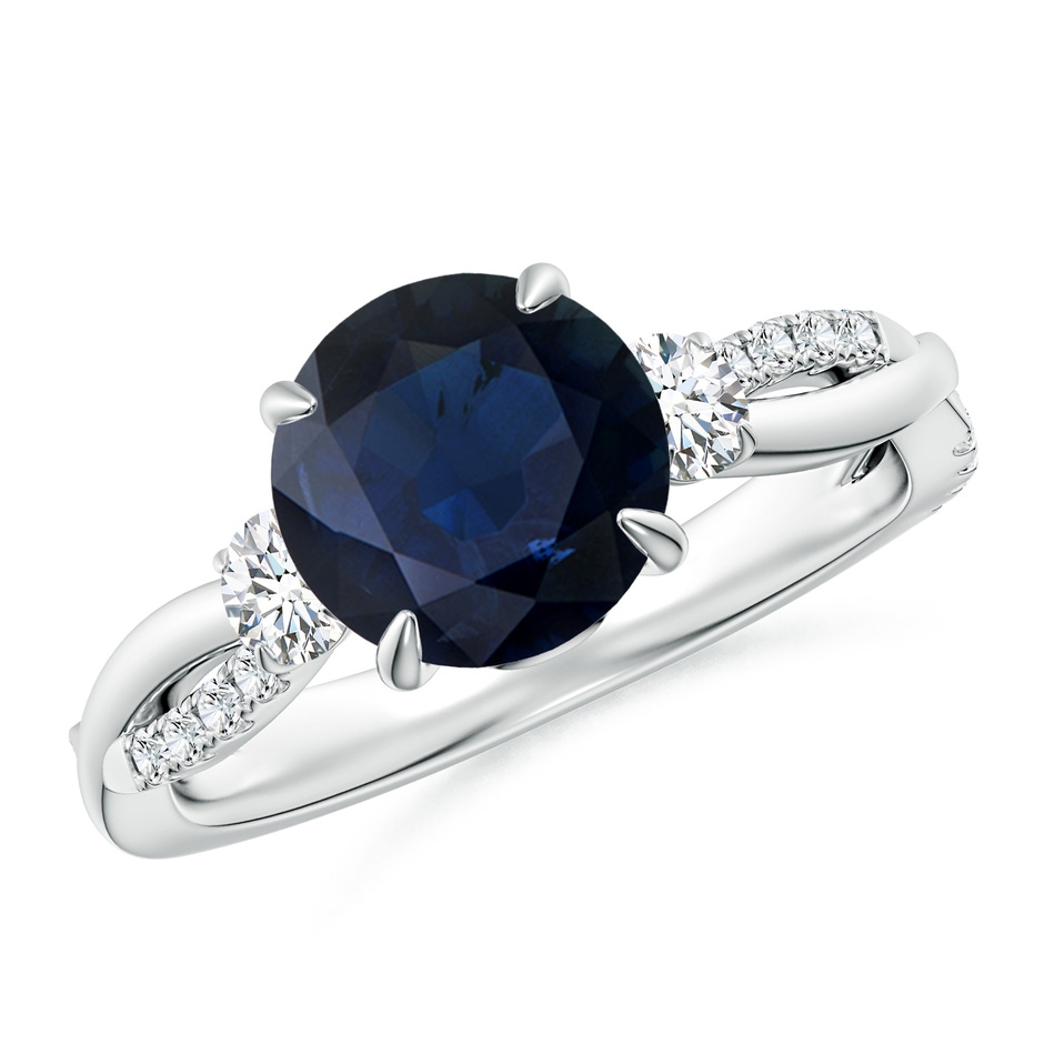 8mm A Three Stone Round Blue Sapphire & Diamond Engagement Ring in White Gold 