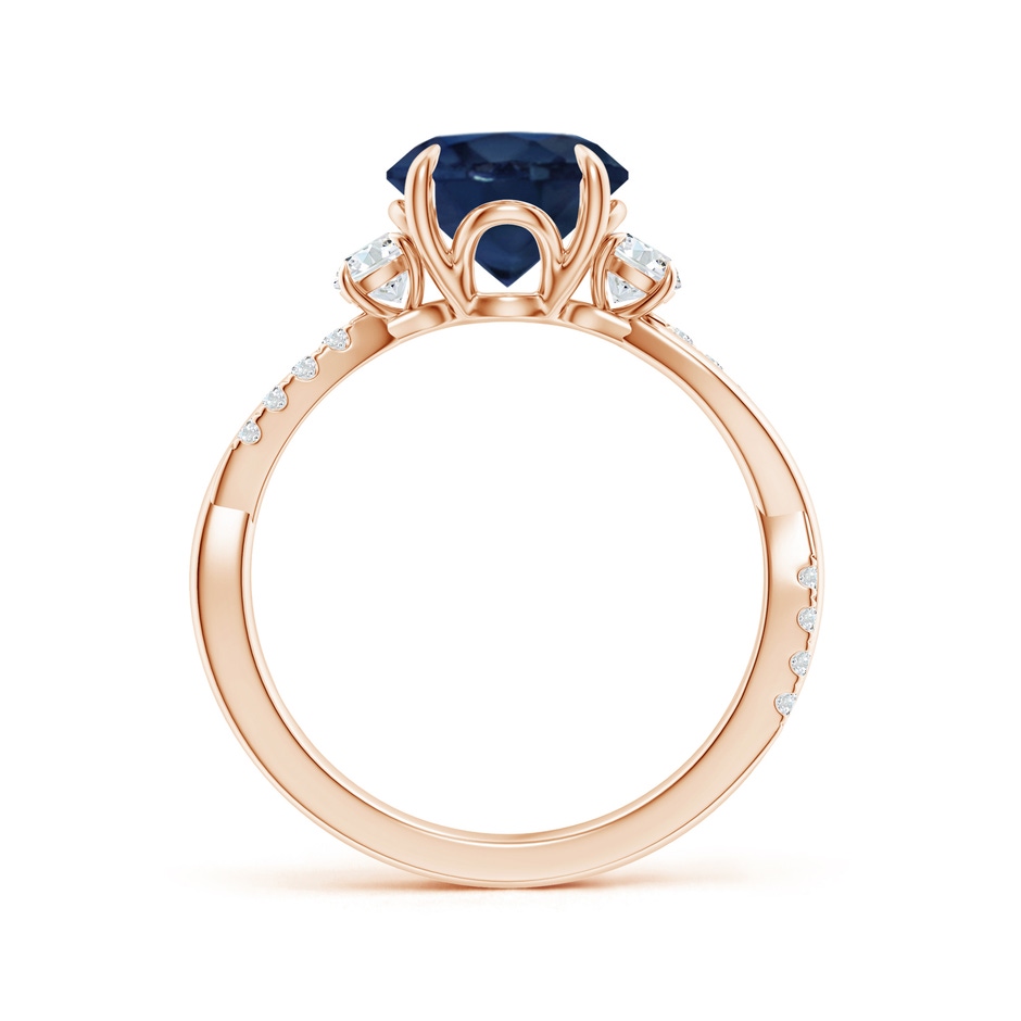 8mm AA Three Stone Round Blue Sapphire & Diamond Engagement Ring in Rose Gold side 199