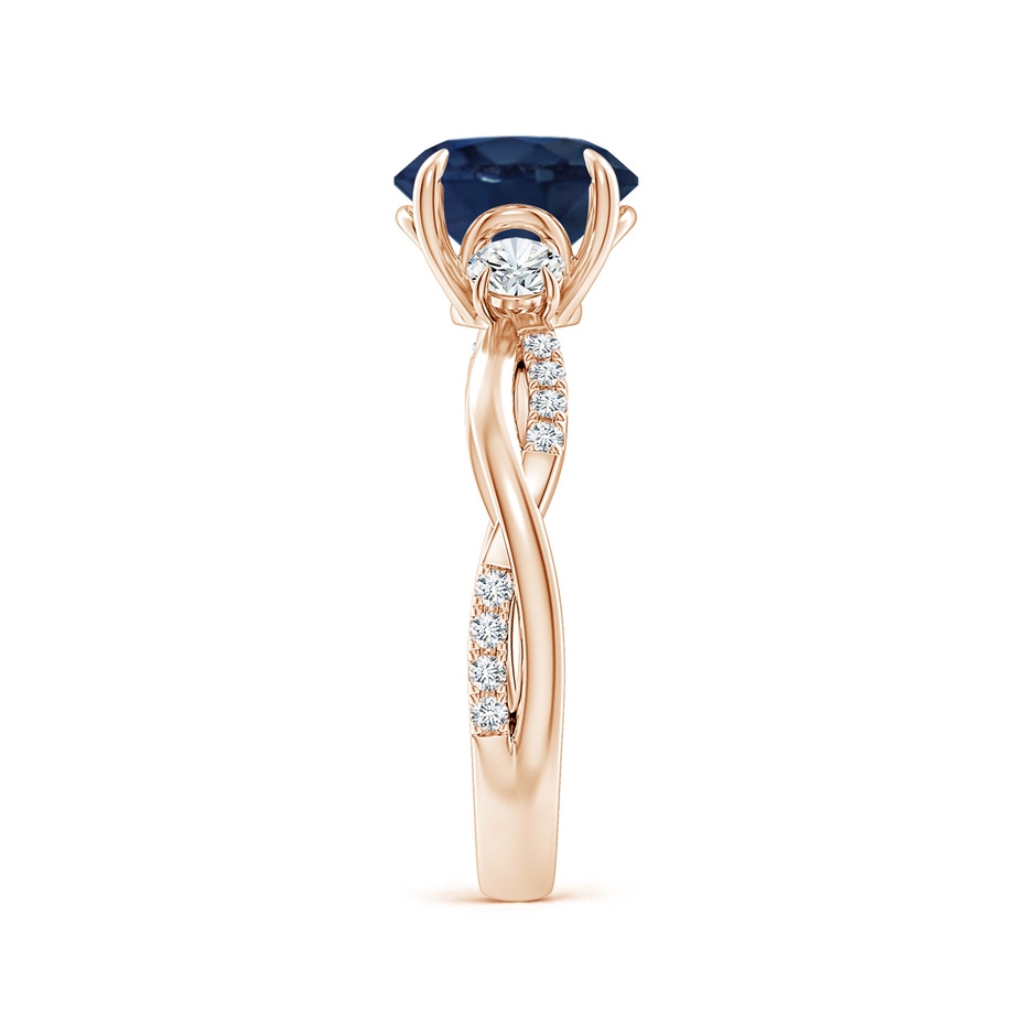 8mm AA Three Stone Round Blue Sapphire & Diamond Engagement Ring in Rose Gold side 299