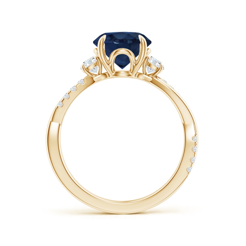8mm AA Three Stone Round Blue Sapphire & Diamond Engagement Ring in Yellow Gold side 199