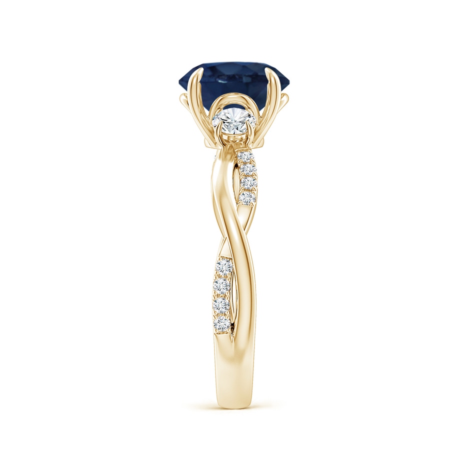 8mm AA Three Stone Round Blue Sapphire & Diamond Engagement Ring in Yellow Gold side 299