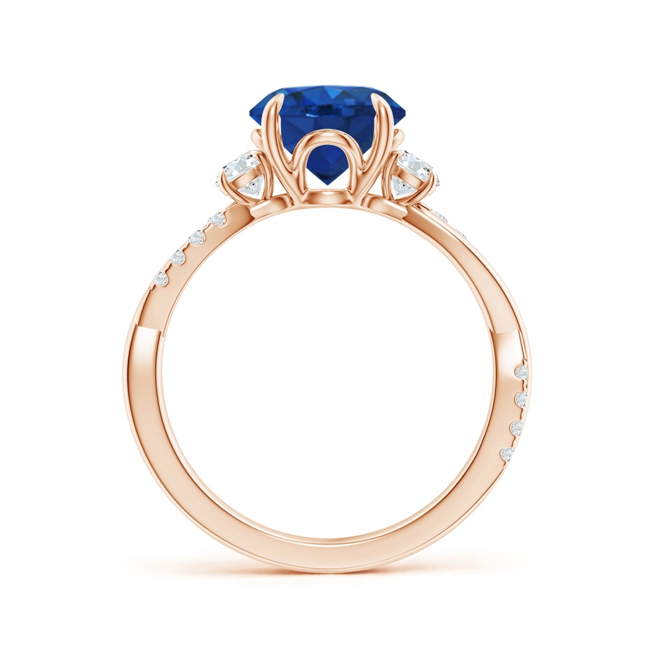 8mm AAA Three Stone Round Blue Sapphire & Diamond Engagement Ring in 18K Rose Gold side 199