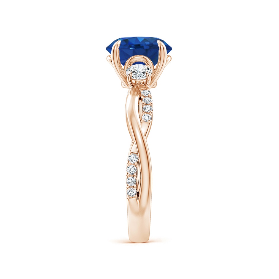 8mm AAA Three Stone Round Blue Sapphire & Diamond Engagement Ring in 18K Rose Gold side 299