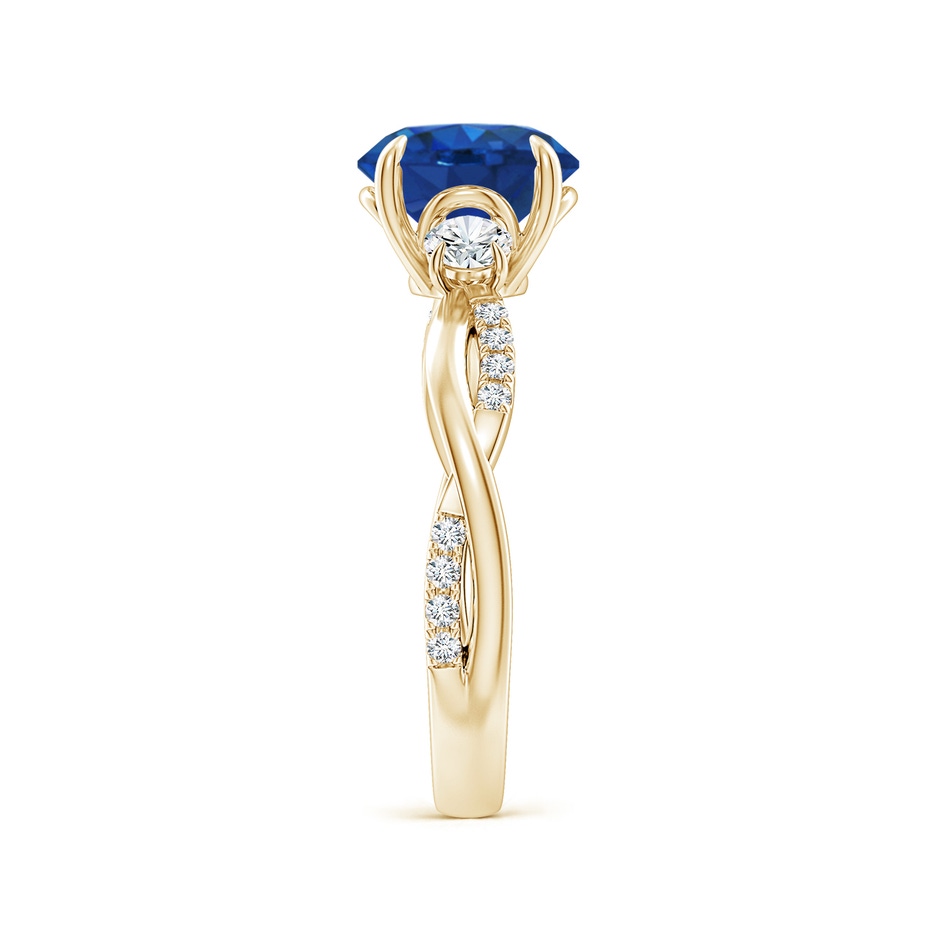 8mm AAA Three Stone Round Blue Sapphire & Diamond Engagement Ring in 18K Yellow Gold side 299