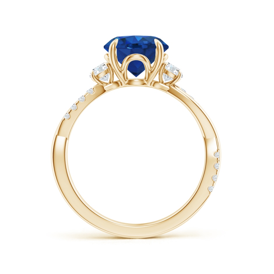 8mm AAA Three Stone Round Blue Sapphire & Diamond Engagement Ring in Yellow Gold side 199