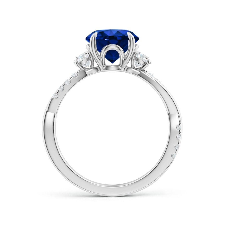 8mm Lab-Grown Three Stone Round Blue Sapphire & Diamond Engagement Ring in 18K White Gold side 199