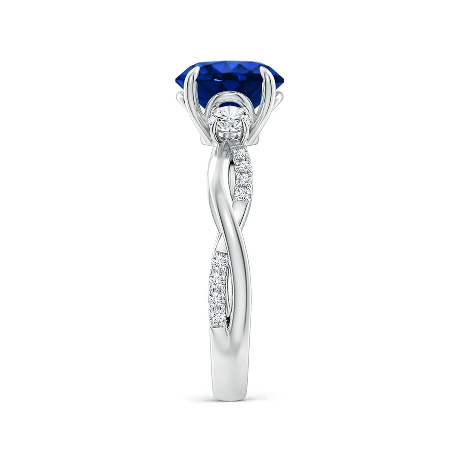 8mm Lab-Grown Three Stone Round Blue Sapphire & Diamond Engagement Ring in 18K White Gold side 299