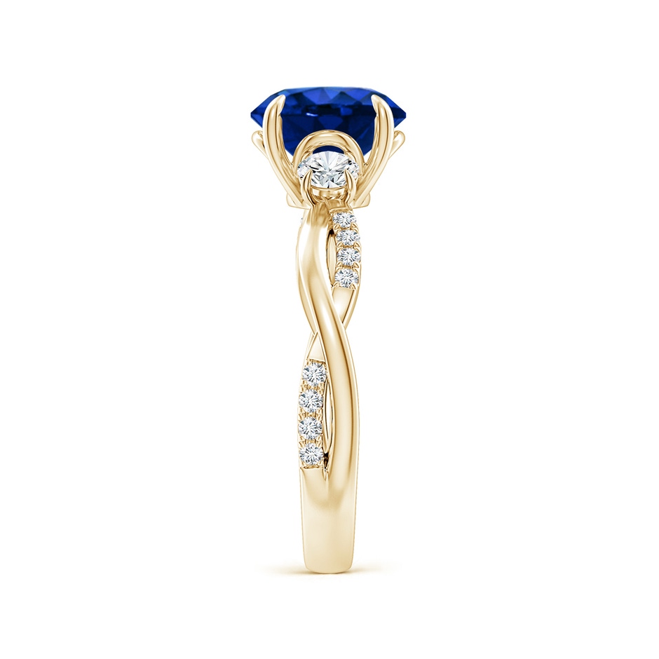 8mm Lab-Grown Three Stone Round Blue Sapphire & Diamond Engagement Ring in 18K Yellow Gold side 299