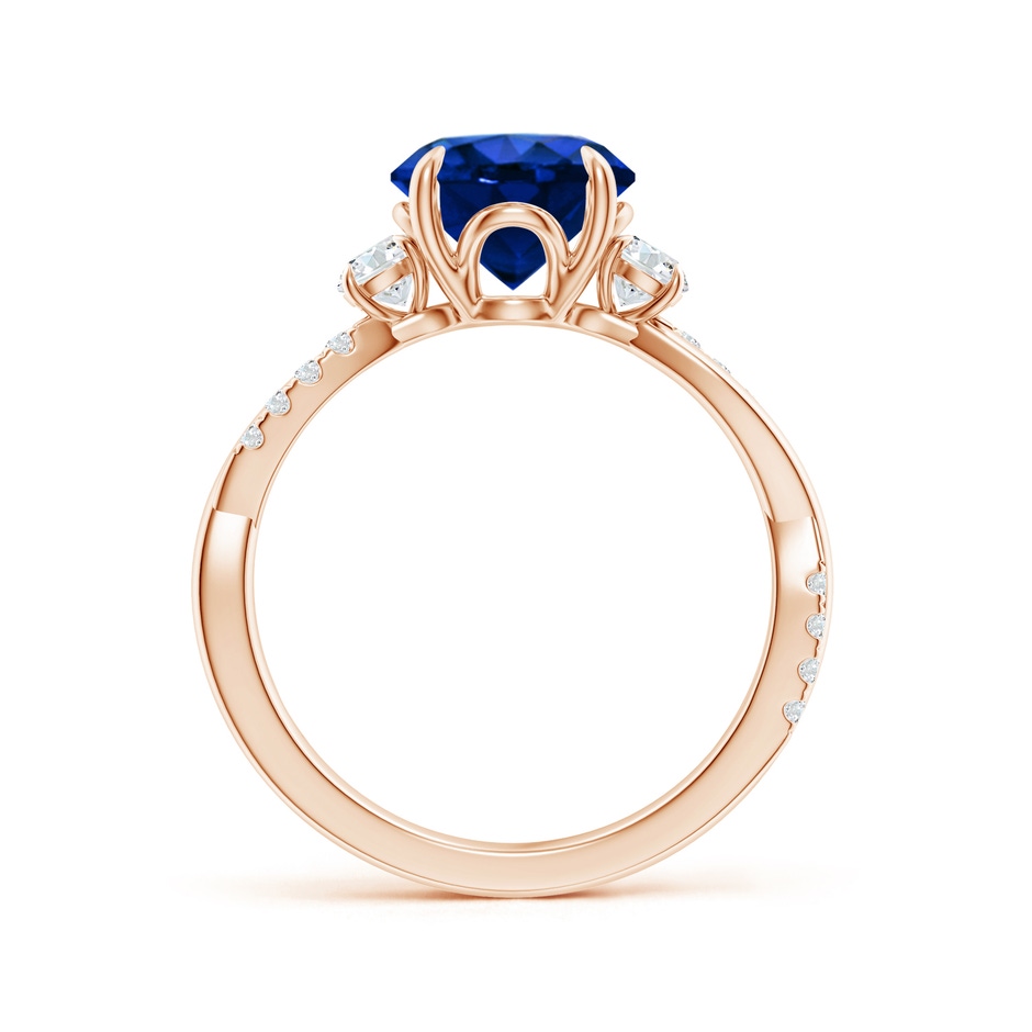 8mm AAAA Three Stone Round Blue Sapphire & Diamond Engagement Ring in Rose Gold side 199