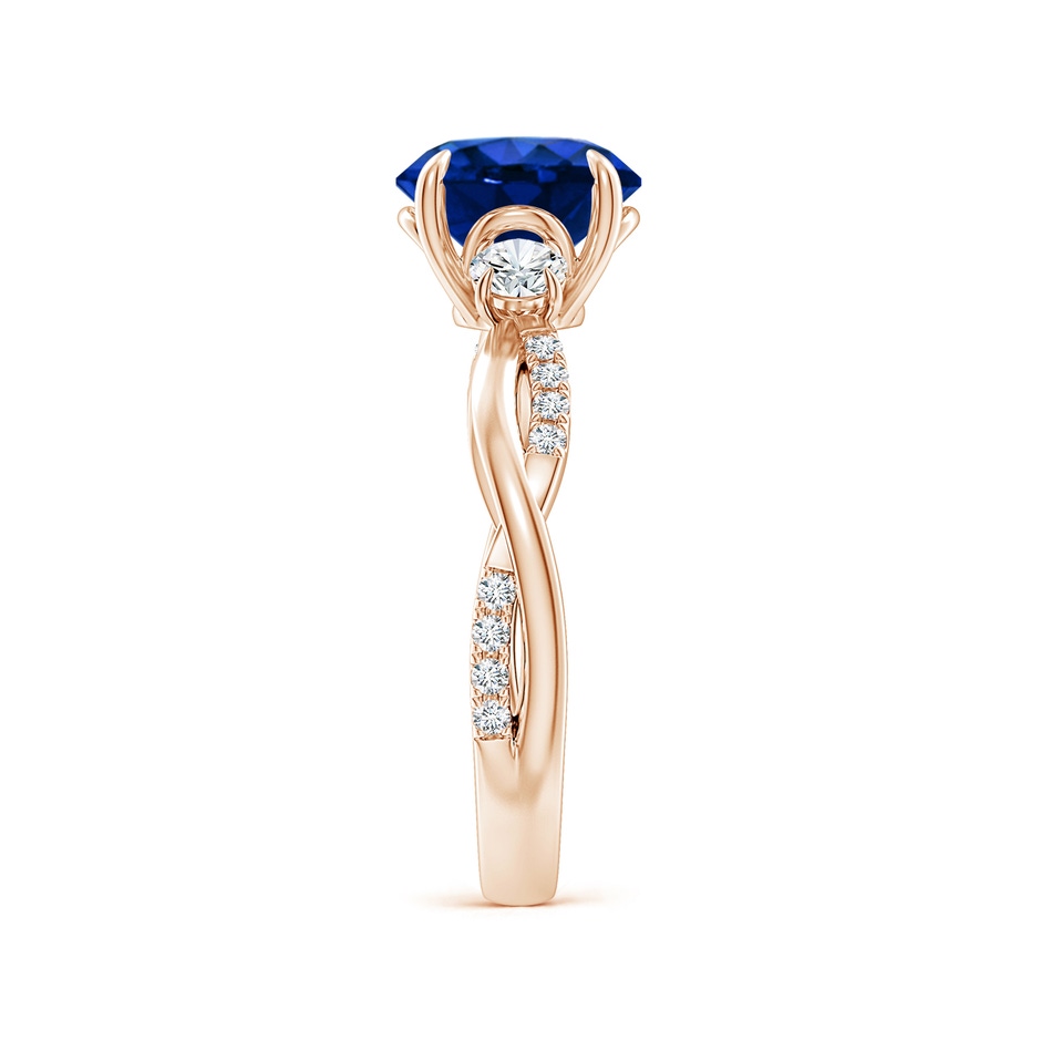 8mm AAAA Three Stone Round Blue Sapphire & Diamond Engagement Ring in Rose Gold side 299