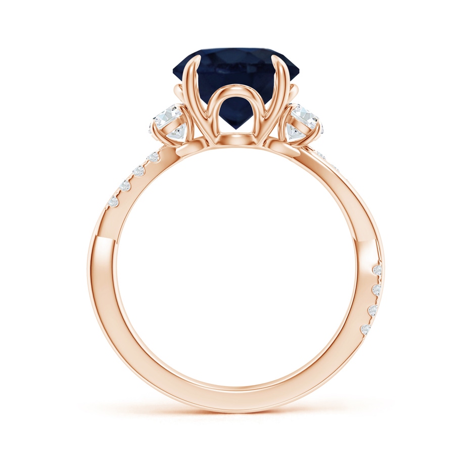 9mm A Three Stone Round Blue Sapphire & Diamond Engagement Ring in 18K Rose Gold side 199
