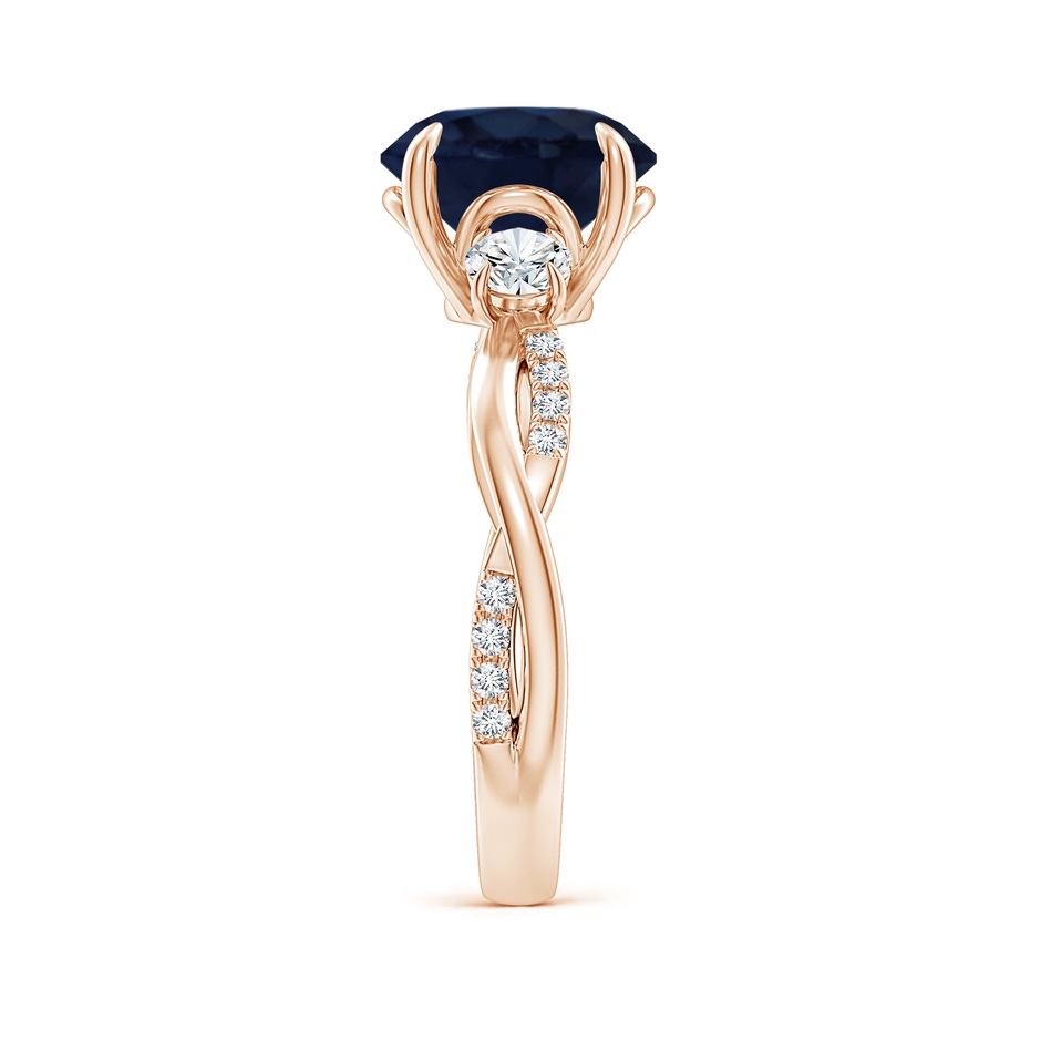 9mm A Three Stone Round Blue Sapphire & Diamond Engagement Ring in 18K Rose Gold side 299