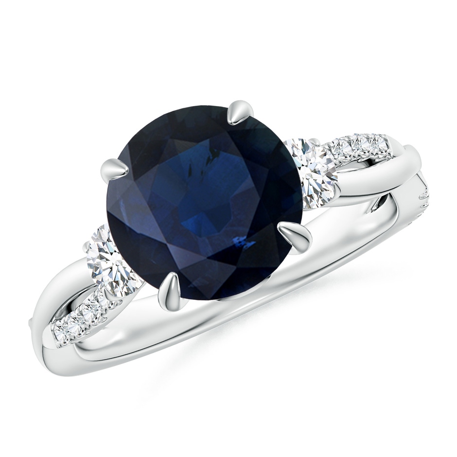 9mm A Three Stone Round Blue Sapphire & Diamond Engagement Ring in P950 Platinum 