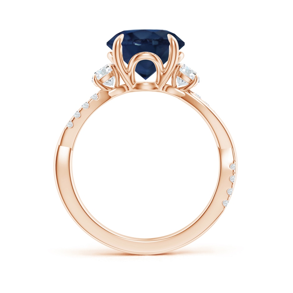 9mm AA Three Stone Round Blue Sapphire & Diamond Engagement Ring in Rose Gold side 199