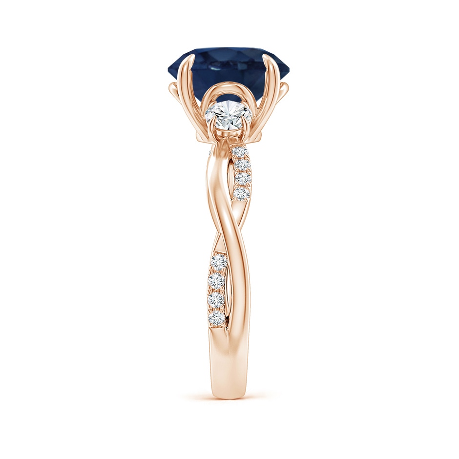 9mm AA Three Stone Round Blue Sapphire & Diamond Engagement Ring in Rose Gold side 299
