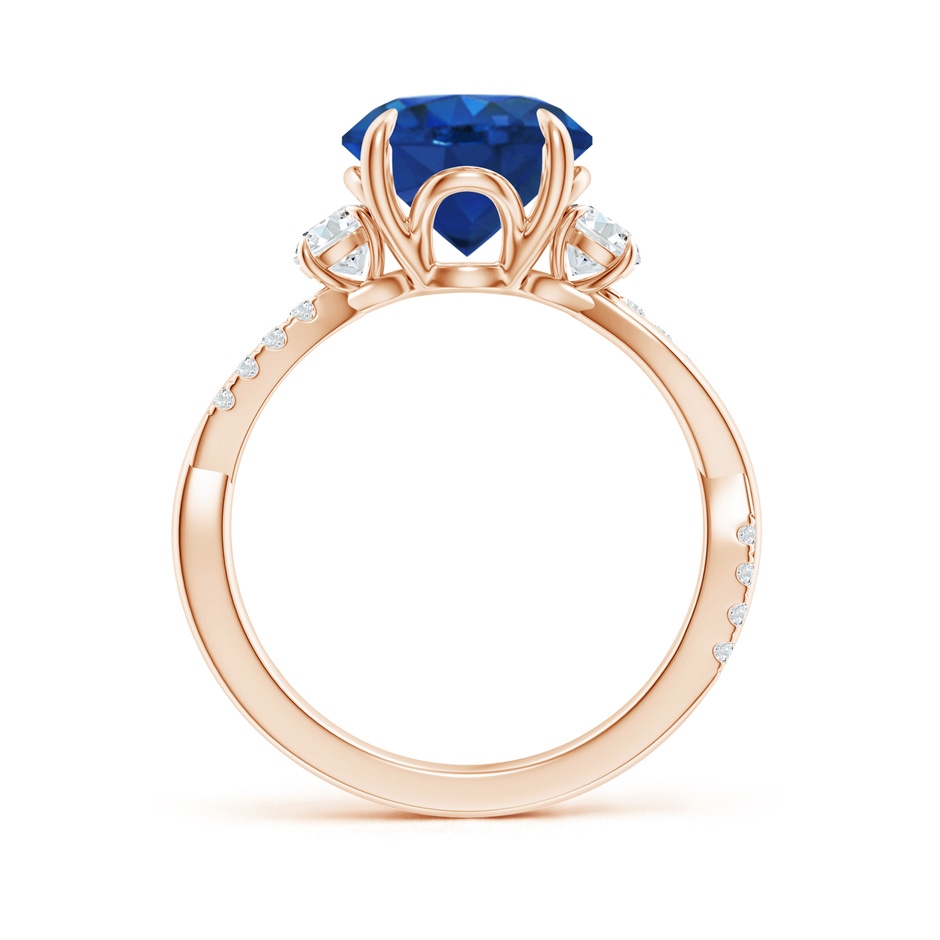 9mm AAA Three Stone Round Blue Sapphire & Diamond Engagement Ring in 18K Rose Gold side 199
