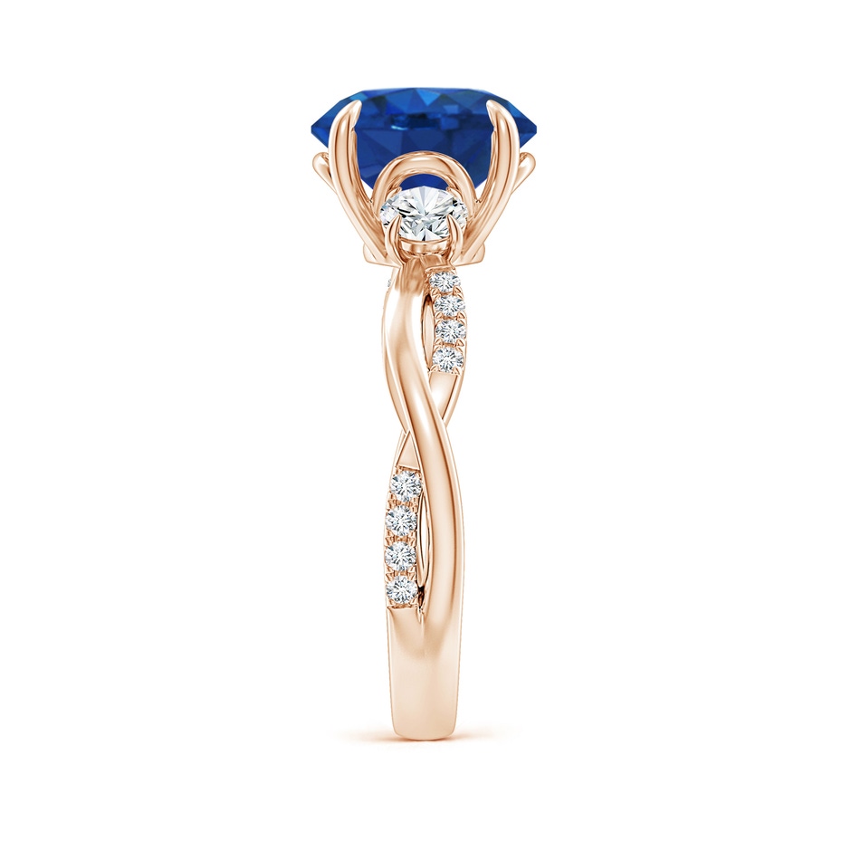 9mm AAA Three Stone Round Blue Sapphire & Diamond Engagement Ring in 18K Rose Gold side 299