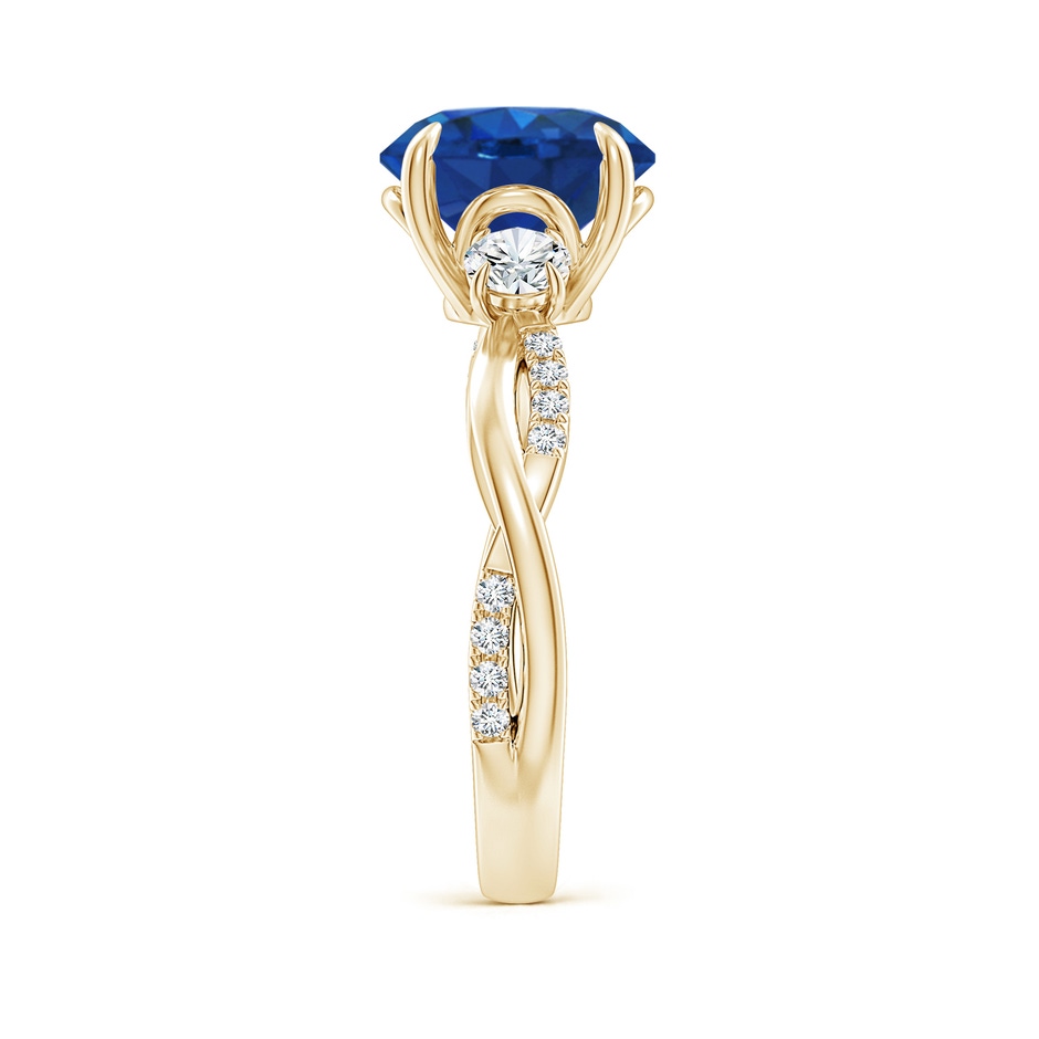 9mm AAA Three Stone Round Blue Sapphire & Diamond Engagement Ring in Yellow Gold side 299