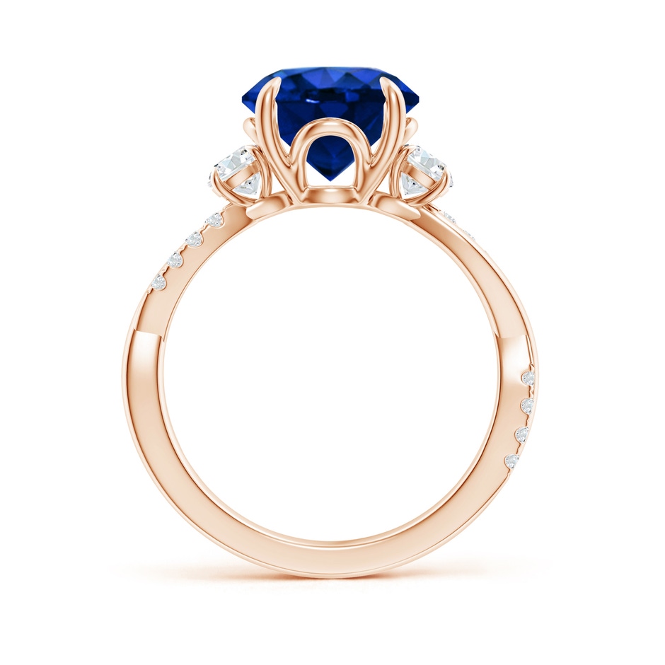 9mm AAAA Three Stone Round Blue Sapphire & Diamond Engagement Ring in 18K Rose Gold side 199