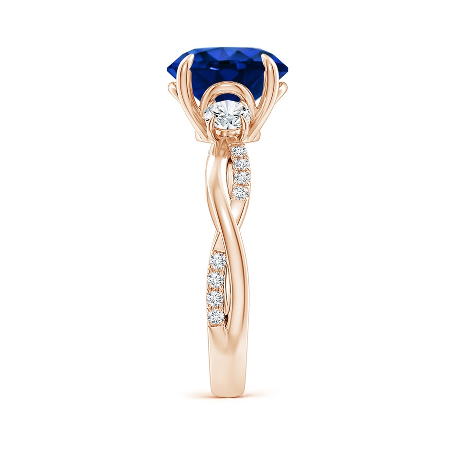 9mm AAAA Three Stone Round Blue Sapphire & Diamond Engagement Ring in 18K Rose Gold side 299