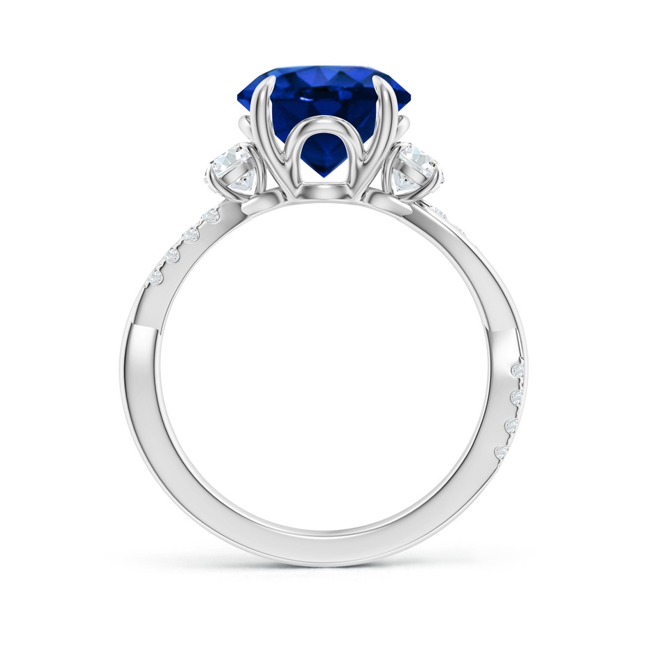 9mm Lab-Grown Three Stone Round Blue Sapphire & Diamond Engagement Ring in 18K White Gold side 199
