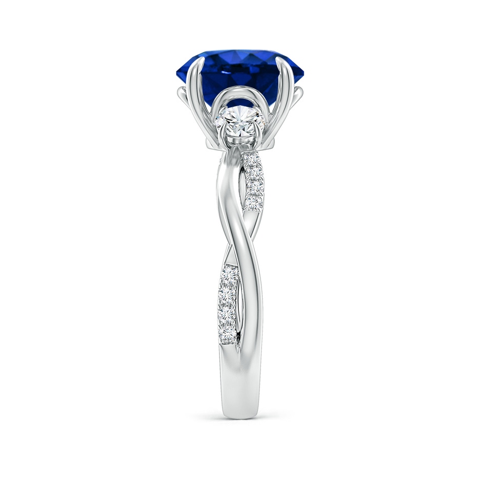 9mm Lab-Grown Three Stone Round Blue Sapphire & Diamond Engagement Ring in 18K White Gold side 299