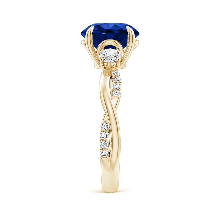 9mm Lab-Grown Three Stone Round Blue Sapphire & Diamond Engagement Ring in 18K Yellow Gold side 299
