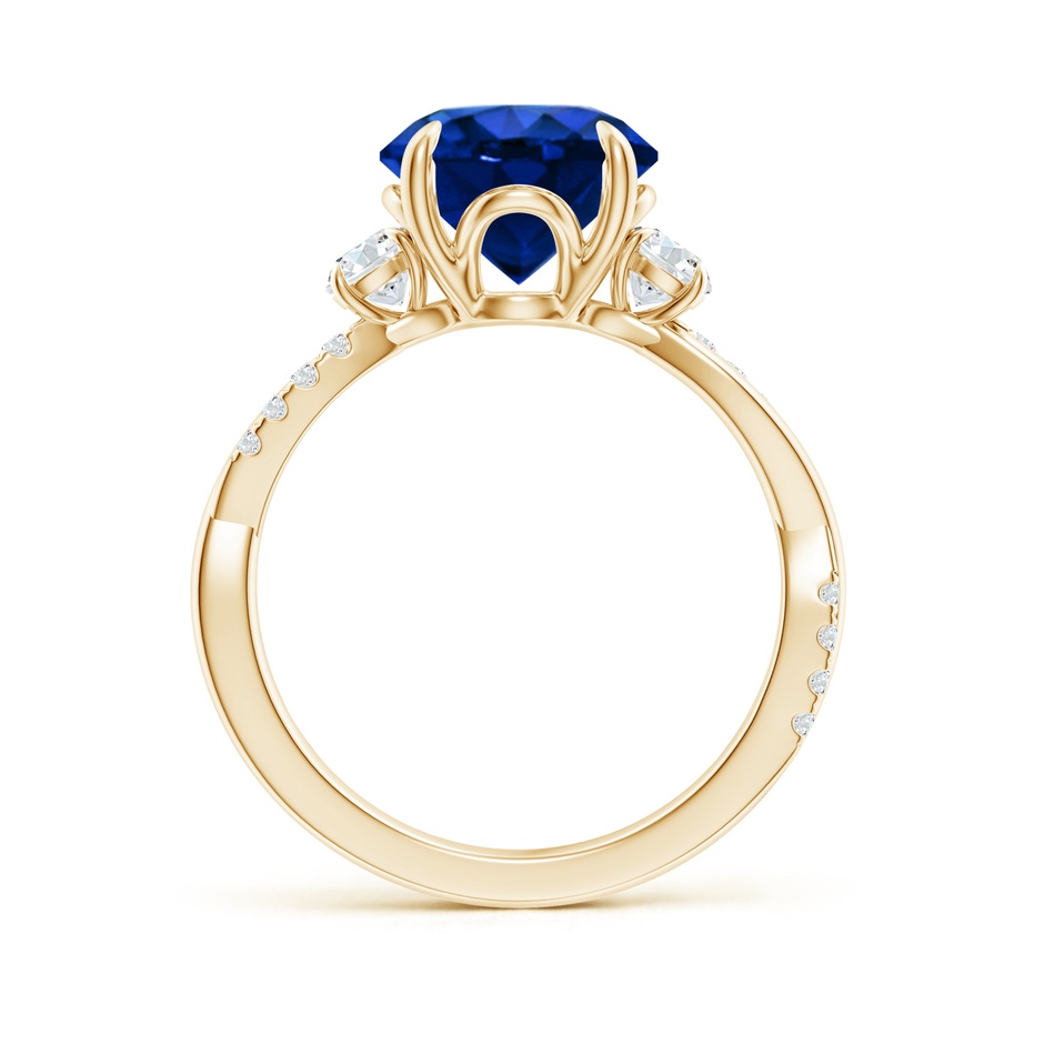 9mm Lab-Grown Three Stone Round Blue Sapphire & Diamond Engagement Ring in Yellow Gold side 199