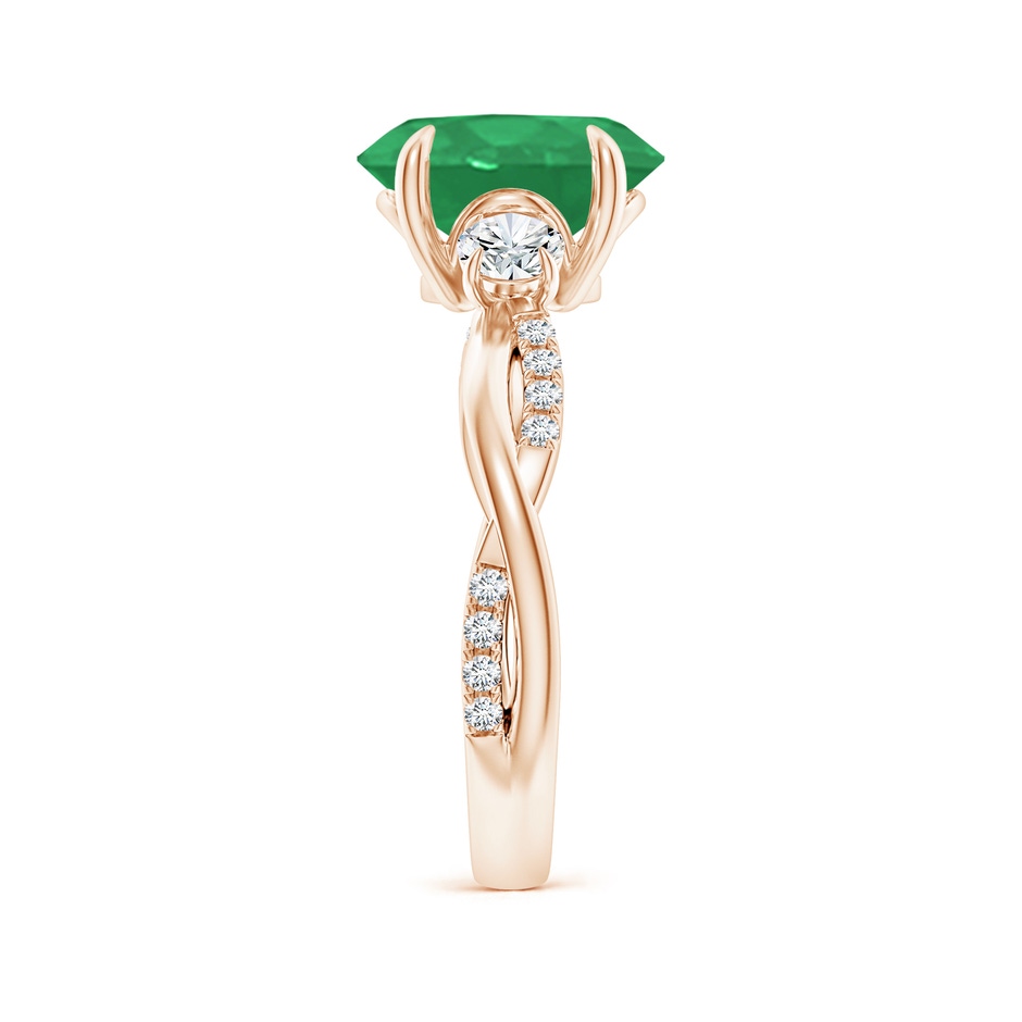 10x8mm A Three Stone Oval Emerald & Round Diamond Engagement Ring in Rose Gold side 299