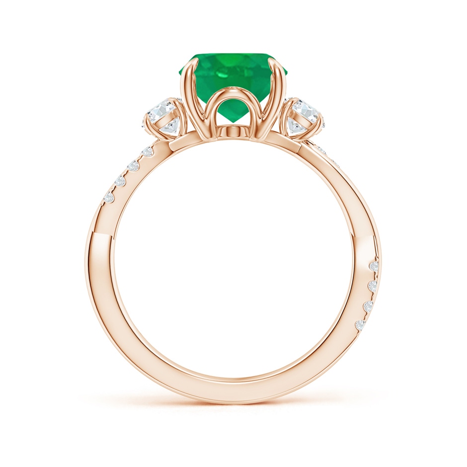 10x8mm AA Three Stone Oval Emerald & Round Diamond Engagement Ring in Rose Gold side 199