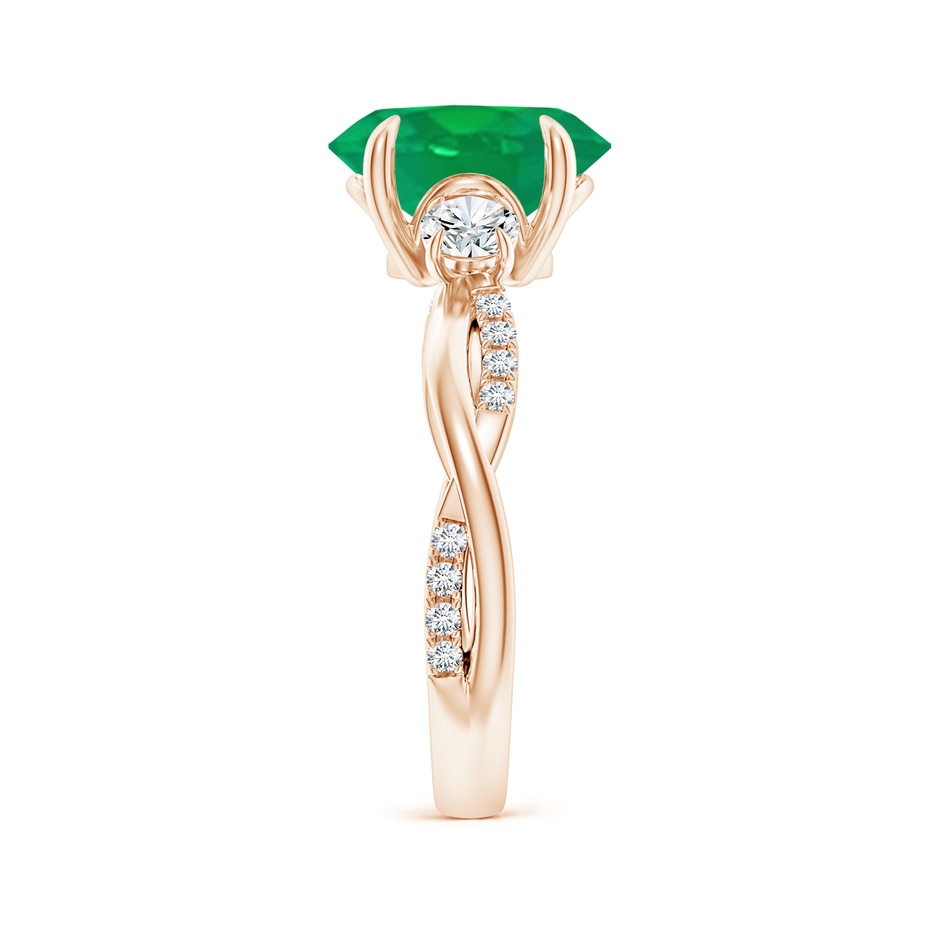 10x8mm AA Three Stone Oval Emerald & Round Diamond Engagement Ring in Rose Gold side 299