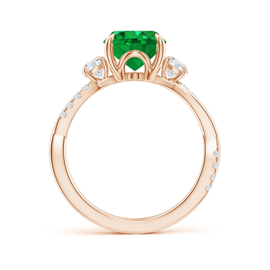 10x8mm AAA Three Stone Oval Emerald & Round Diamond Engagement Ring in Rose Gold side 199