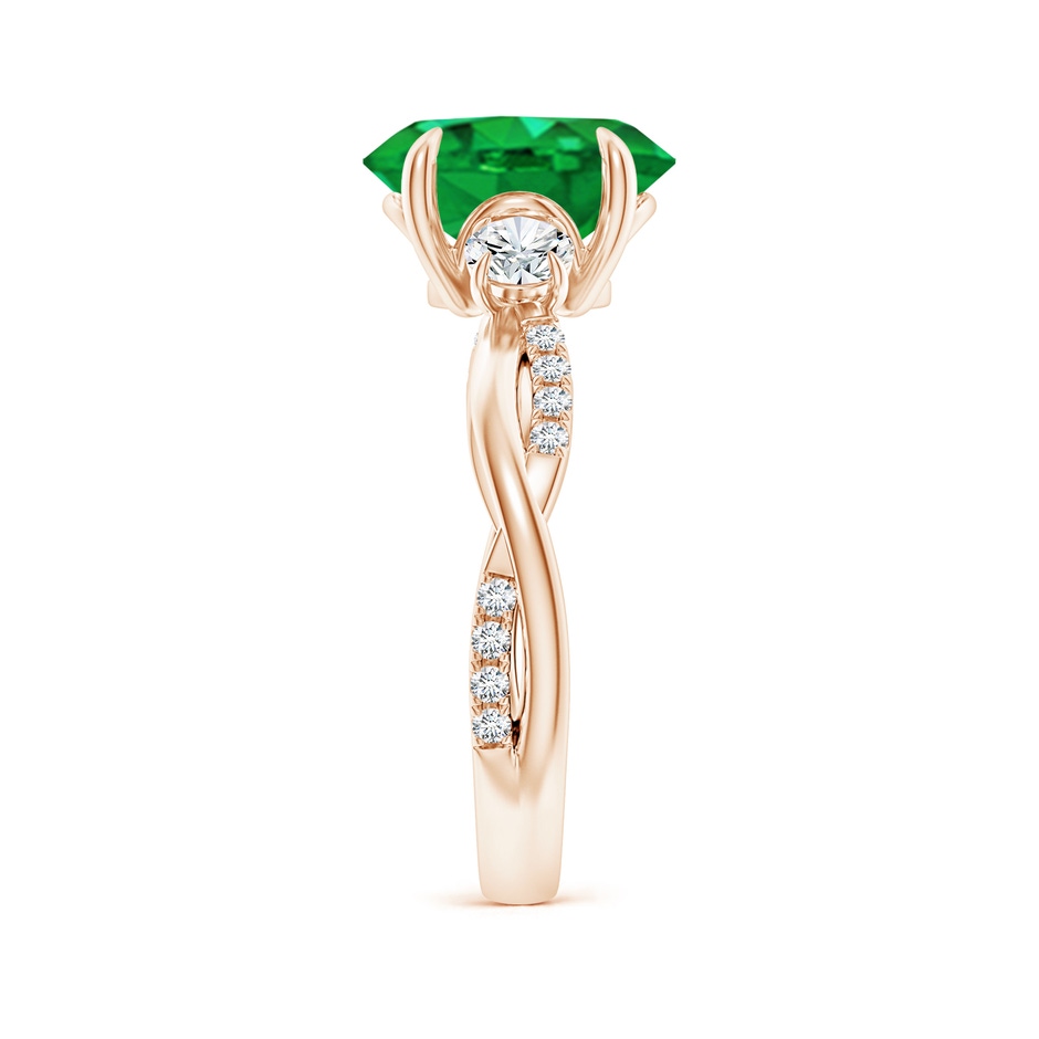 10x8mm AAA Three Stone Oval Emerald & Round Diamond Engagement Ring in Rose Gold side 299