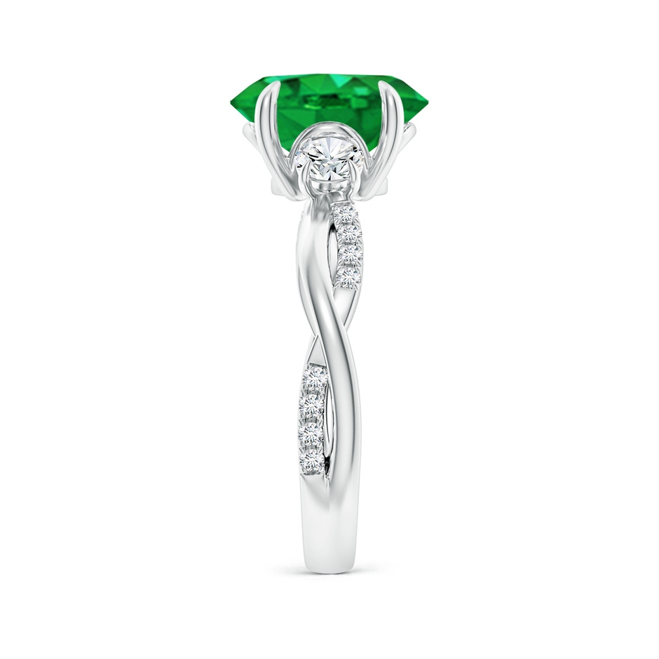 10x8mm AAA Three Stone Oval Emerald & Round Diamond Engagement Ring in White Gold side 299