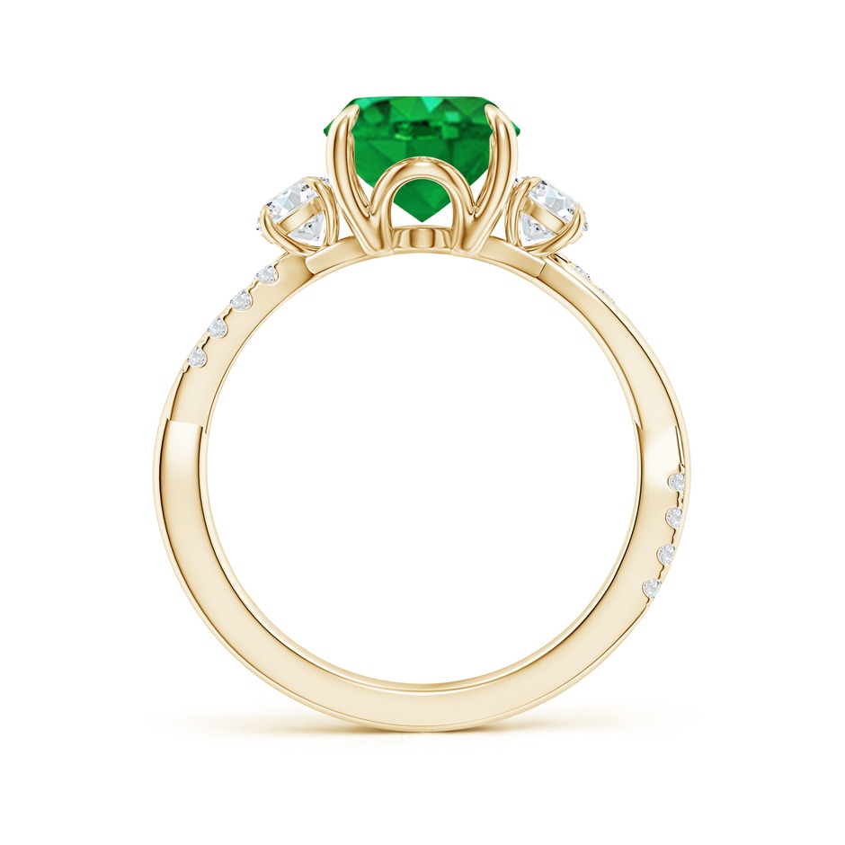 10x8mm AAA Three Stone Oval Emerald & Round Diamond Engagement Ring in Yellow Gold side 199